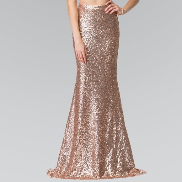 Crew Neck Sequined Two Piece Prom Dress GSGL2333 - Picture 6 of 7